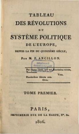 Tableau des révolutions du système politique de l'Europe : depuis la fin du quinzième siècle. 1