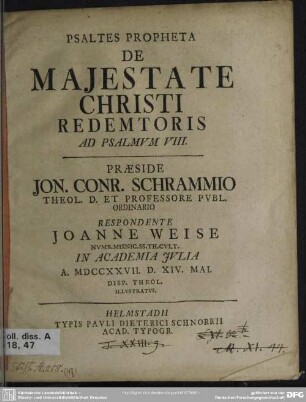 Psaltes Propheta De Maiestate Christi Redemtoris Ad Psalmum VIII