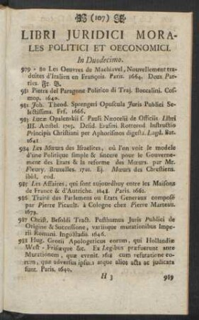 Libri Juridici Morales Politici Et Oeconomici. In Duodecimo
