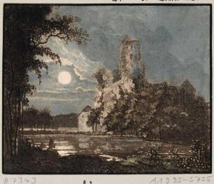 Die Burgruine Rechenberg (Rechenberg-Bienenmühle, heute Ortszentrum am Markt) an der Freiberger Mulde im Mondschein