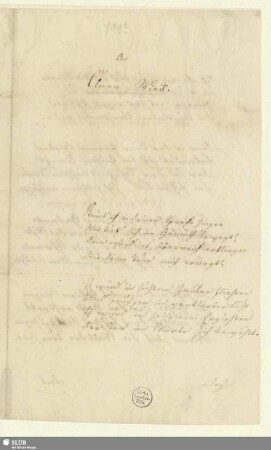 140a: An Clara Wieck - Mus.Schu.140a : Könnt ich in deiner Sprache singen : [Widmungsgedicht]