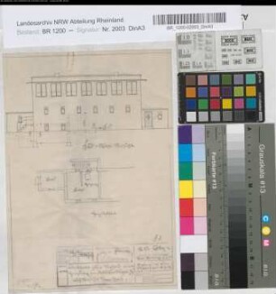 DeckBlatt zum Einbau einer Heizung im Stellwerksgebäude "H" auf Bahnhof Essen-Horl: Grundriß, Ansicht, M. 1:100