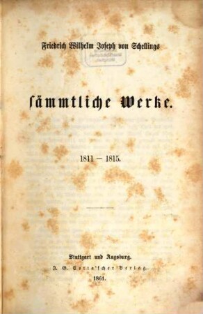 Friedrich Wilhelm Joseph von Schellings sämmtliche Werke, 1,8. 1811 - 1815