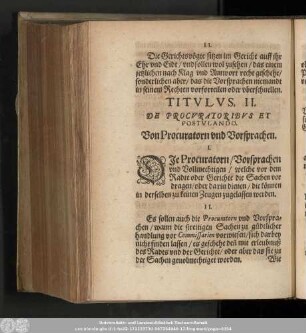 Titulus II. De Procuratoribus Et Postulando. Von Procuratorn und Vorsprachen.