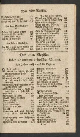 Das dritte Register. Ueber die darinnen befindlichen Materien