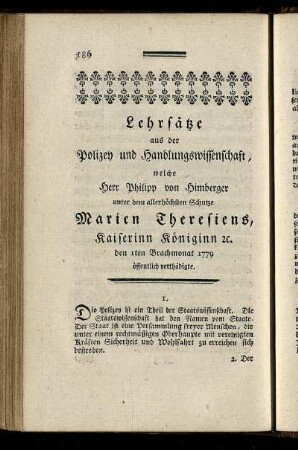 Lehrsätze aus der Polizey und Handlungswissenschaft, ...