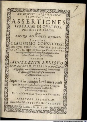 De iniuste acquisitorum restitutione assertiones