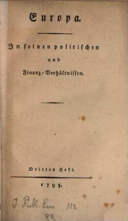 Europa in seinen politischen und finanziellen Verhältnissen