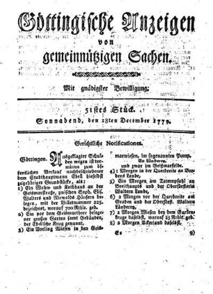 51tes Stück. Sonnabend, den 18ten December 1779.