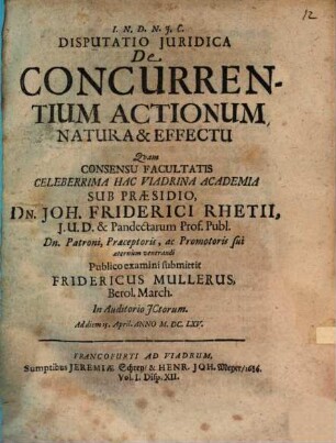 Disputatio Iuridica De Concurrentium Actionum Natura & Effectu