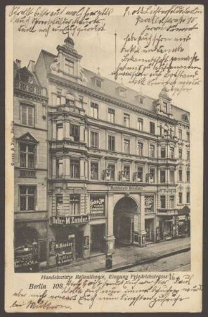 Ansichtskarte "Handelsstätte Bellealliance", Eingang Friedrichstraße