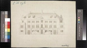 Aufriss der Eingangsseite (Südost) mit der Freitreppe