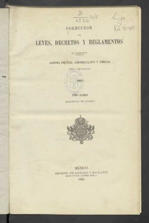 1865, T. 4: Ministerio de Guerra : organización militar del imperio
