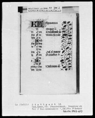 Lateinisches Stundenbuch (Livre d'heures) — KL-Ligatur und Teilbordüre, Folio 2recto
