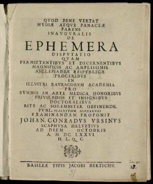 Inauguralis De Ephemera Disputatio