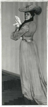 Bildnis einer Dame in grauer Toilette : Zwintscher, Oskar. Bildnis einer Dame in grauer Toilette. Öl auf Leinwand; 208 x 92 cm. 1904. Dresden: Stadtmuseum