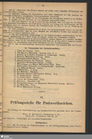VI. Prüfungsstelle für Postwerthzeichen