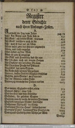 Register derer Gedichte nach ihren Anfangs-Zeilen