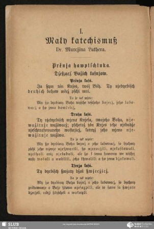 I. Mały katechismuß Dr. Marcźina Luthera
