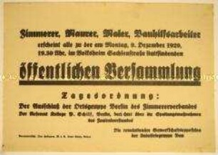 Einladung der revolutionären Gewerkschaftsopposition der Industriegruppe Bau an Handwerker und Bauarbeiter zur öffentlichen Versammlung