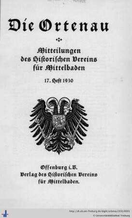 17. Heft: Die Ortenau: Zeitschrift des Historischen Vereins für Mittelbaden