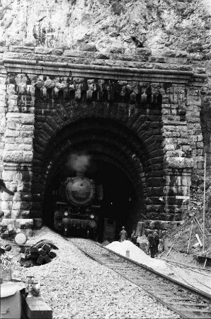 Istein: Zug kommt aus [dem Klotz-Tunnel]