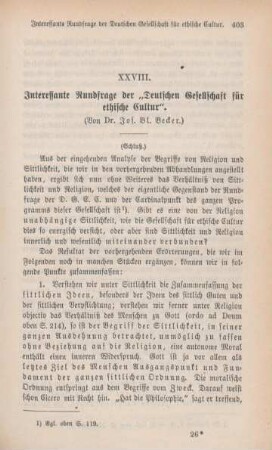 403-425 Interessante Rundfrage der "Deutschen Gesellschaft für ethische Cultur" : IV.