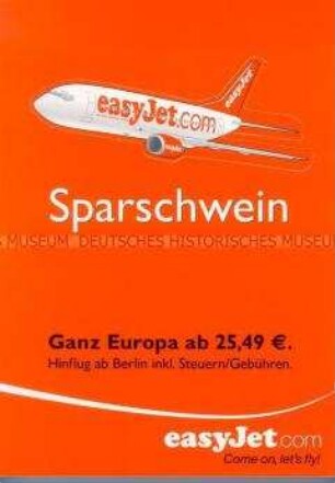 Werbepostkarte der Fluglinie "easyJet" mit Magnethaft-Flugzeug