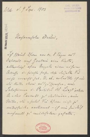 Brief an B. Schott's Söhne : 09.09.1903