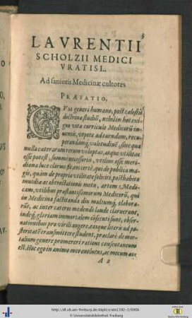 Laurentii Scholzii Medici Vratisl. Ad sanioris Medicinae cultores Praefatio.