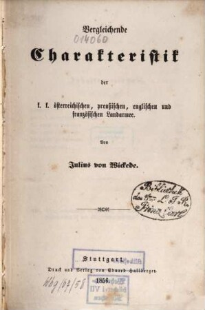 Vergleichende Charakteristik der k.k. österreichischen, preußischen, englischen und französischen Landarmee