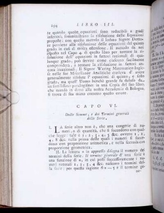 Capo VI. Delle Somme, e dei Termini generali delle Serie.
