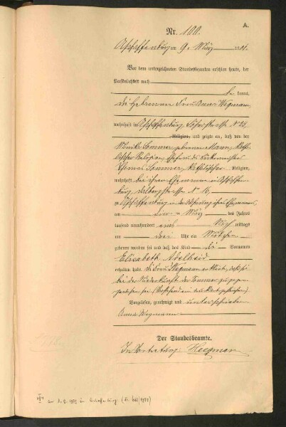 Standesamtsbuch der Stadt Aschaffenburg: Geburten 365/1900 - 184/1901
