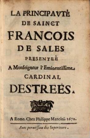 La principauté de sainct François de Sales