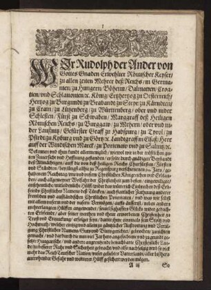 Wir Rudolph der Ander von Gottes Gnaden Erwehlter Römischer Keyser
