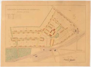 Kriegerheim Mustersiedlung Bissingheim, Hohenlychen: Lageplan mit Block- und Parzelleneinteilung 1:2000 (Lichtpause von Inv. Nr. 20774)