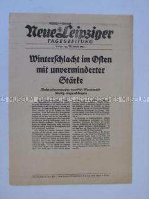 Extrablatt der "Neuen Leipziger Tageszeitung" u.a. über die Ausdehnung der Kämpfe an der Ostfront bei Stalingrad