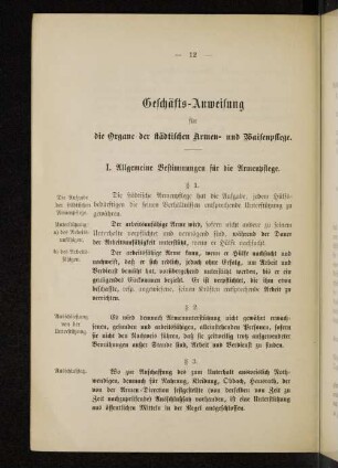 Geschäfts-Anweisung für die Organe der städtischen Armen- und Waisenpflege.