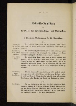 Geschäfts-Anweisung für die Organe der städtischen Armen- und Waisenpflege.