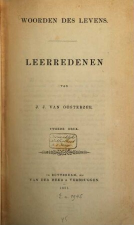 Leerredenen van J. J. van Oosterzee : Woorden des Levens