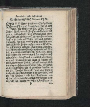 Revidirter und extendirter Kauffmanns- und Factoren-Eydt.