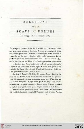 Relazione degli scavi di Pompei da maggio 1831 a maggio 1832