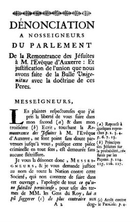 Dénonciation A Nosseigneurs Du Parlement [...]