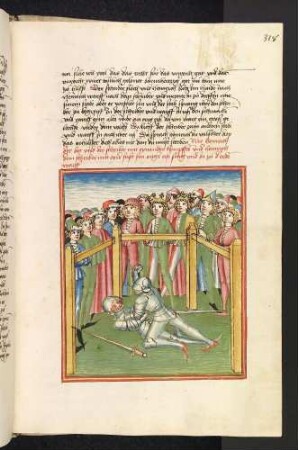 Der Bote Heinrich zwingt den Schreiber zu Boden