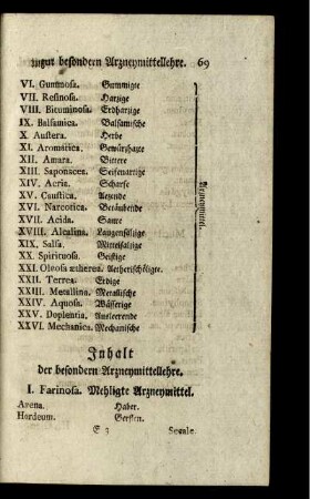 Inhalt der besondern Arzneymittellehre.