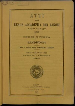 Seduta del 21 febbraio 1897. Volume VI. - Fascicolo 4.