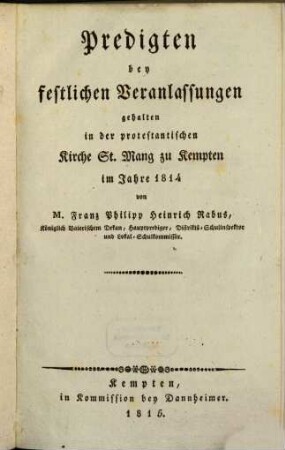 Predigten bey festlichen Veranlassungen