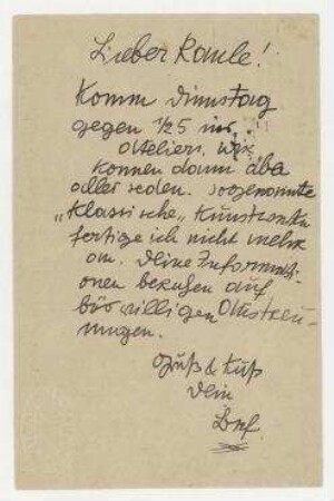 Postkarte von George Grosz an Raoul Hausmann. Berlin