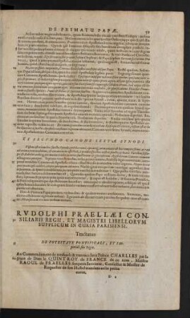 Rudolphi Praellaei Consiliarii Regii, Et Magistri Libellorum Supplicum In Curia Parisiensi.