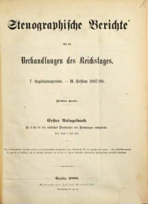 Verhandlungen des Reichstages. Stenographische Berichte. 103. 1888